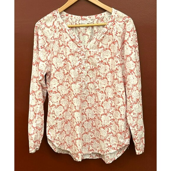 Xirena Women's Red Purple Button Up Tunic Style Paisley Printed Blouse Medium - Picture 1 of 8